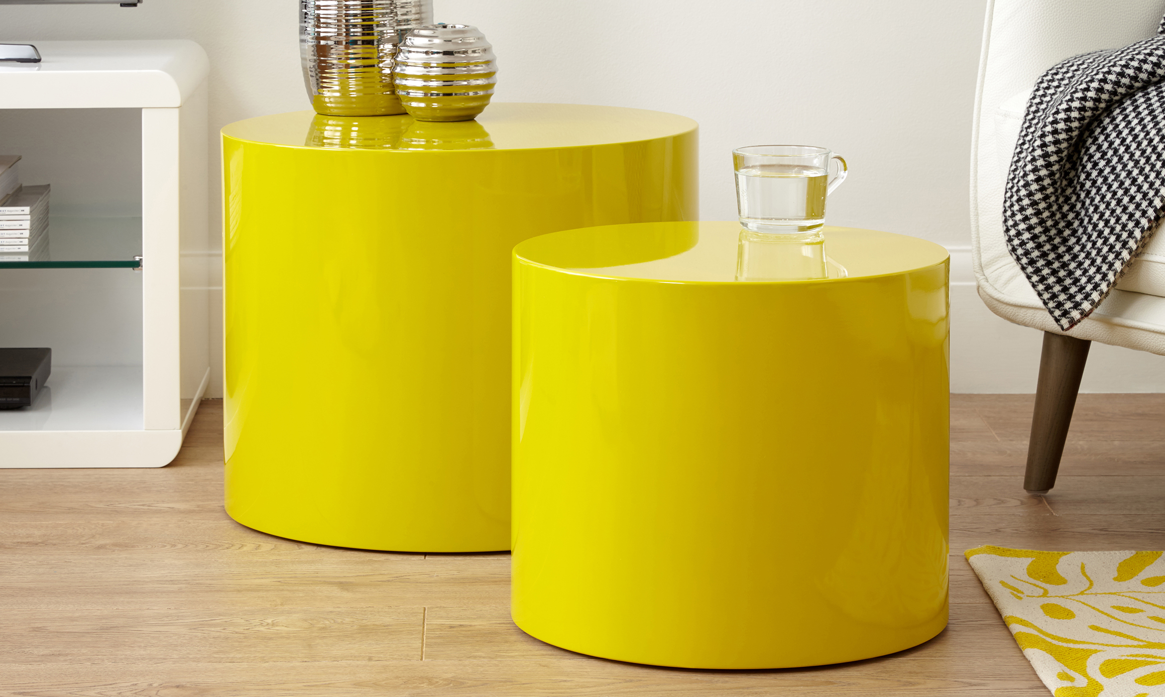 Nesting Side Table Set Gloss Living, Mustard Yellow Shelves
