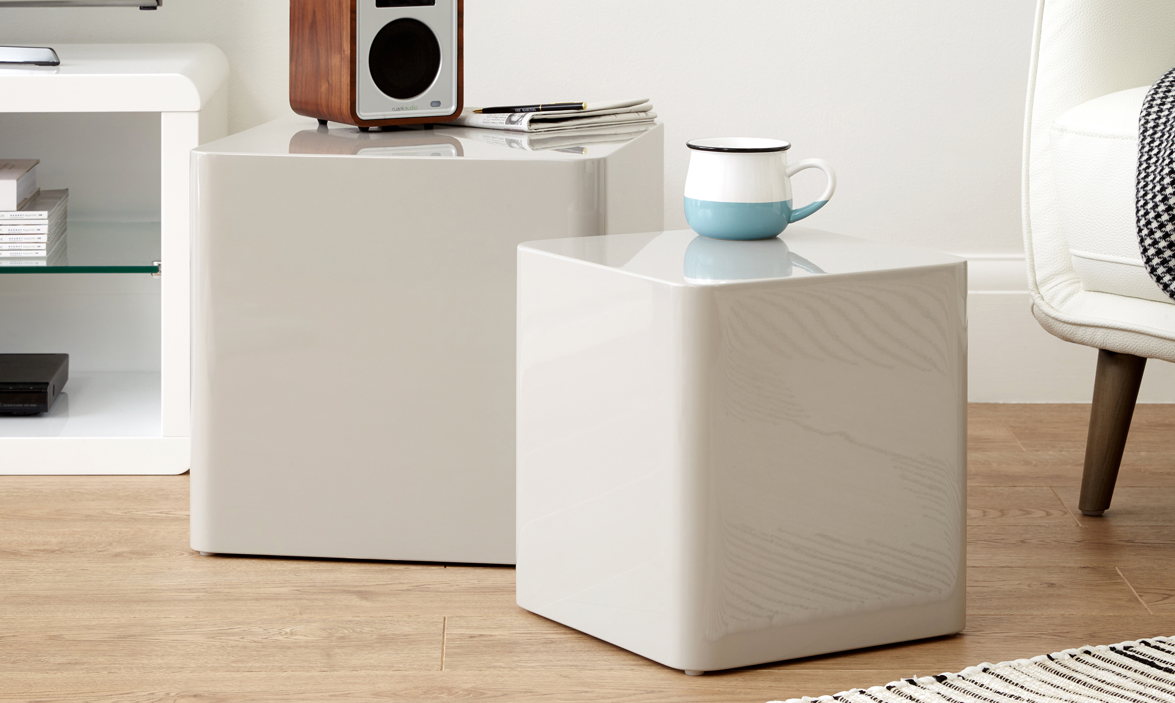 Dice Dove Grey Gloss Side Tables