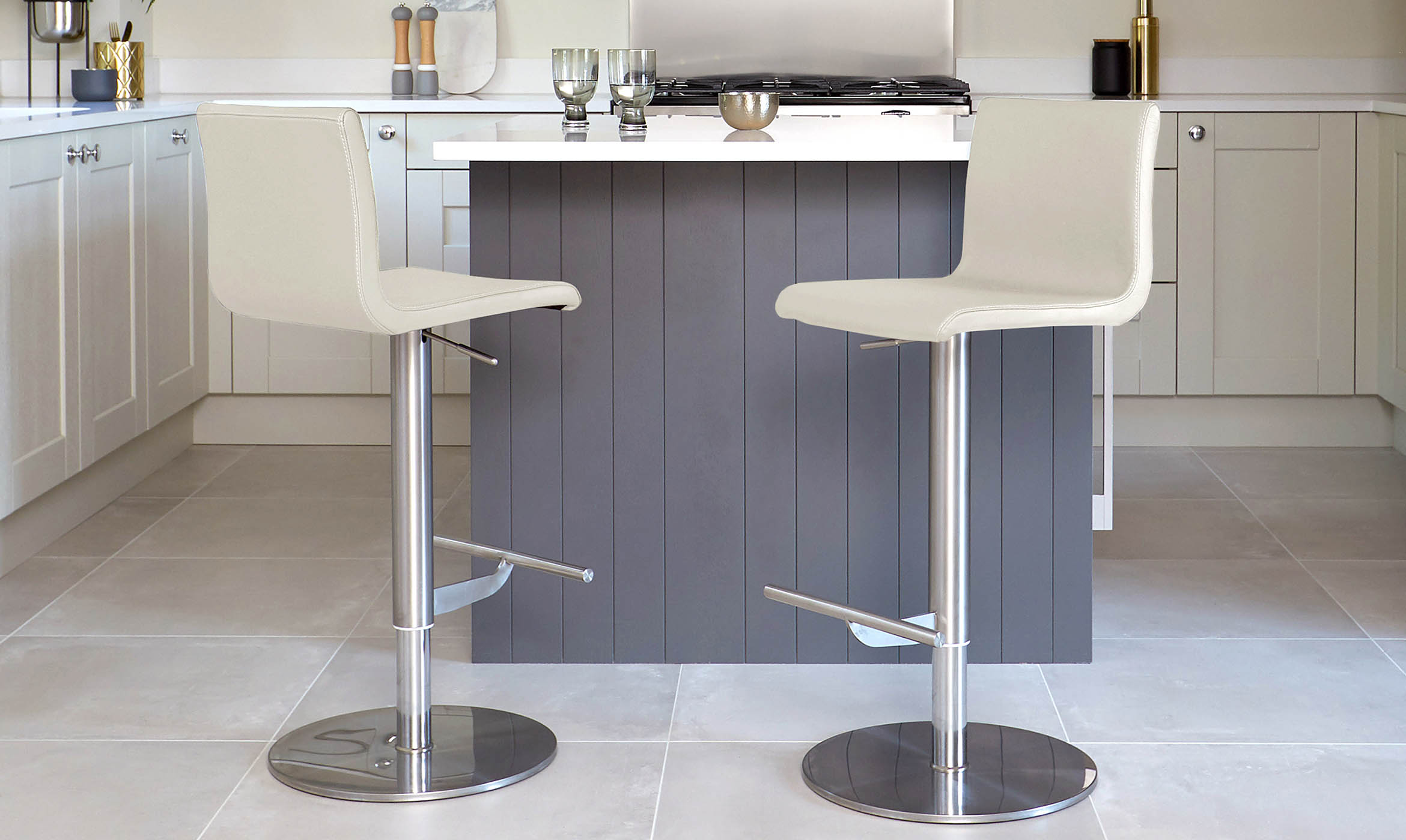 Kiki Real Leather Gas Lift Bar Stools with Backs