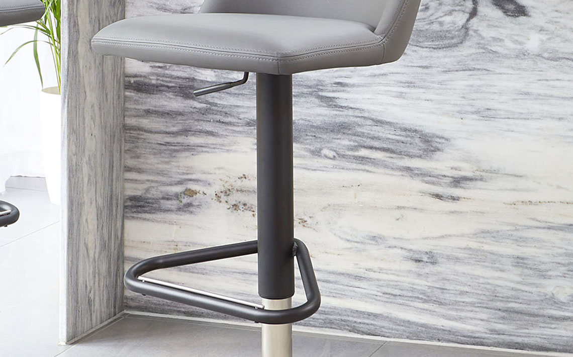 Matt Black & Dark Grey Faux Leather Bar Stool with Gas Lift