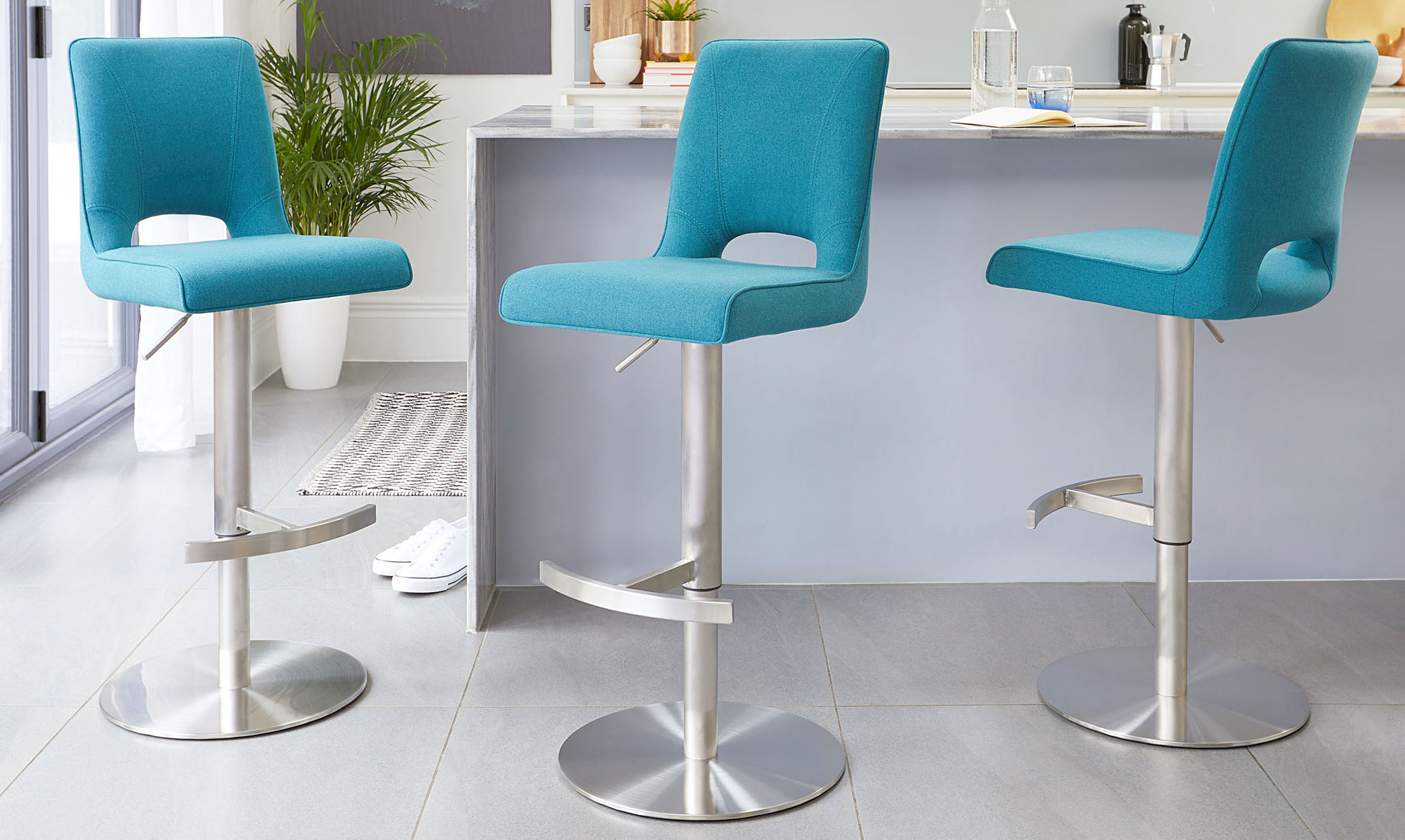 Teal Fabric Bar Stool With Gas Lift, Turquoise Bar Stools Kitchen