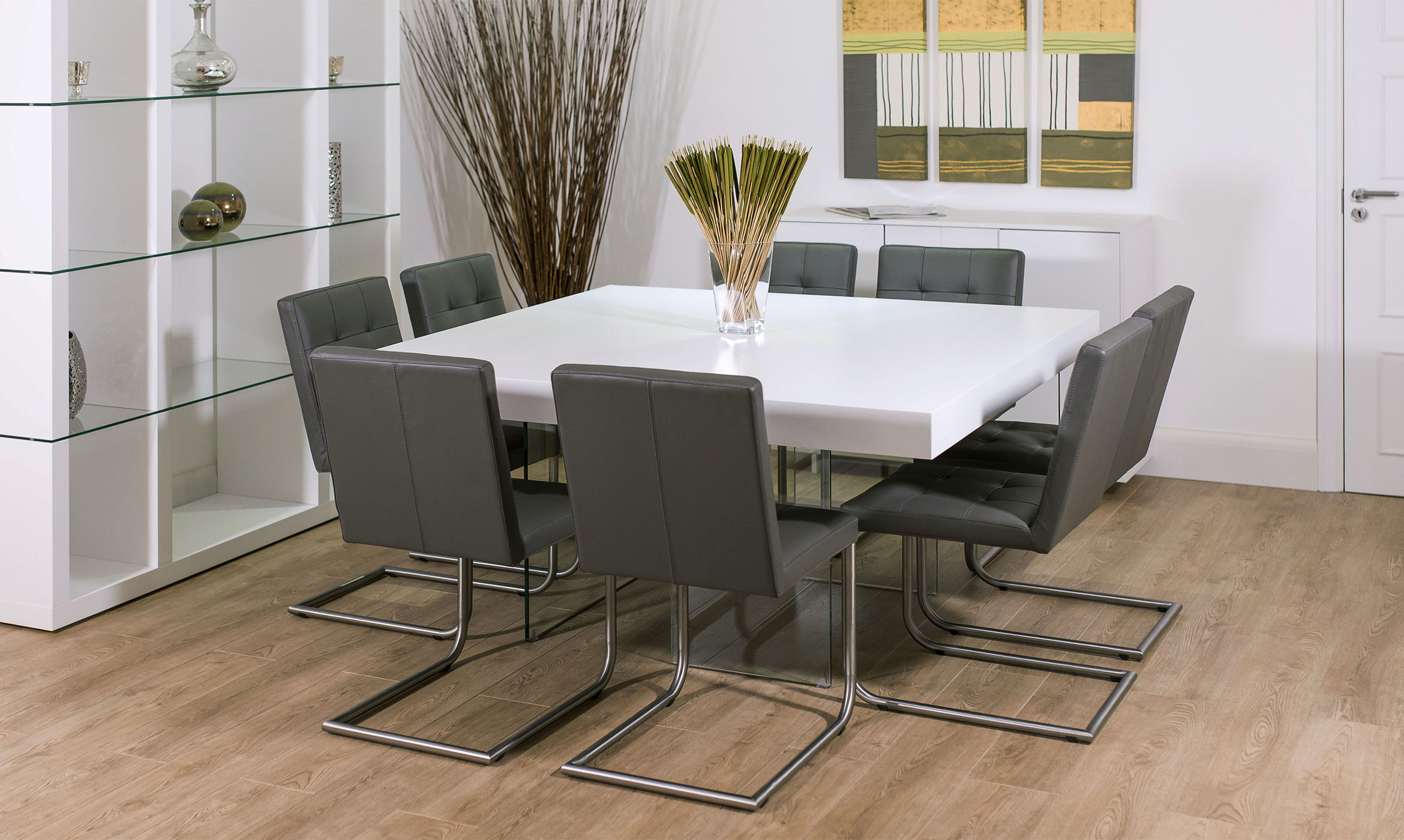 Oak And Glass Square White Dining Table Seats Up To 8 People Danetti Oak And Glass Square White Dining Table Seats Up To 8 People Danetti