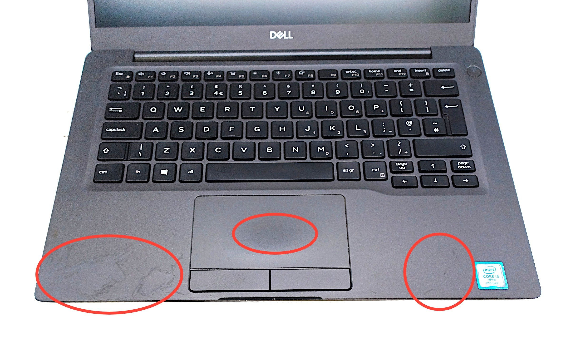 Device #1 - Scuffed palm rest, slightly worn touchpad and lid hinges slightly loose