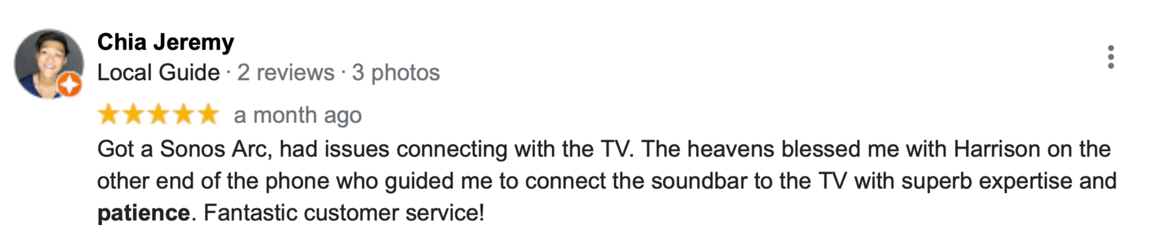 5-star Google review of TC Acoustic