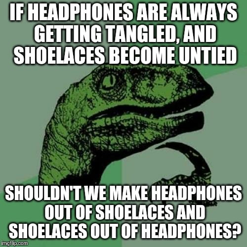 Meme about tangled earphones