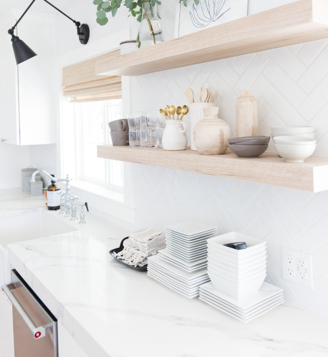 #CutestLittleKitchenProj Styled Kitchen Counter and Open Shelves with Sink and Dishwasher