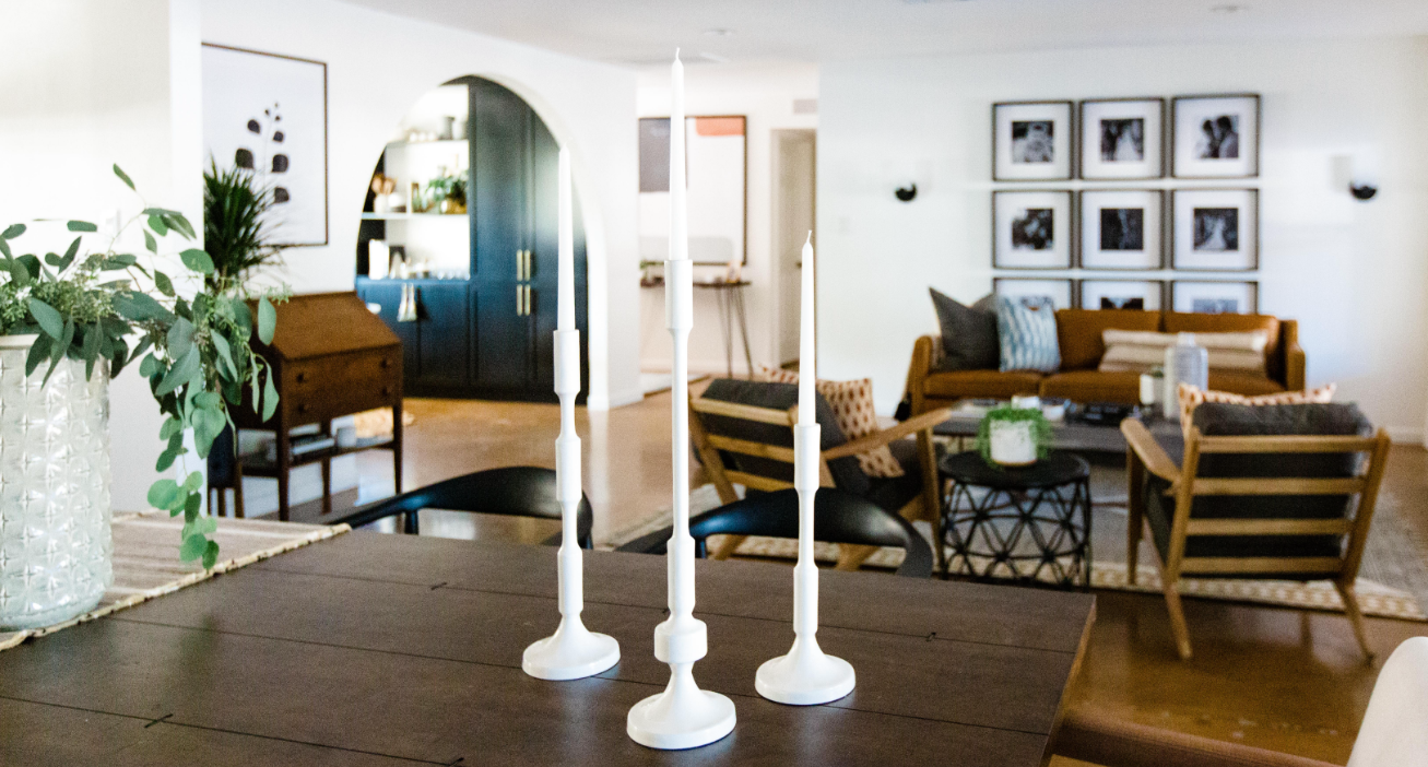 #8thStProj Styled Dining Room table and view of living room