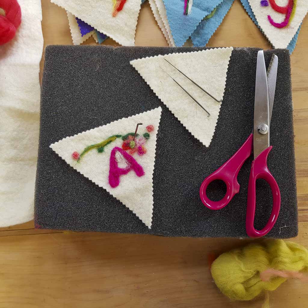 Materials for felt bunting and how to make felt bunting by Judi Glover Art