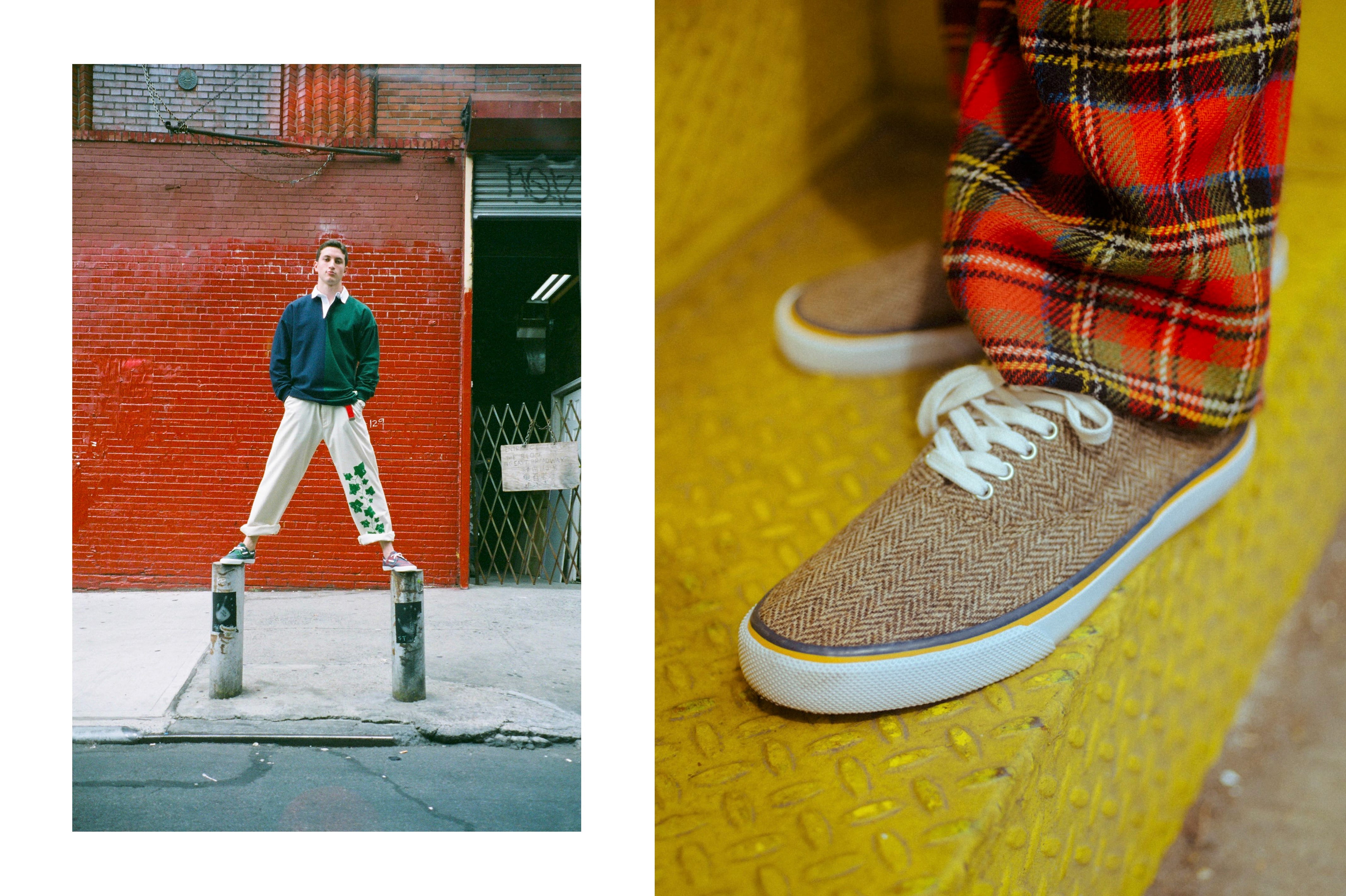 Male model wearing the Rowing Blazers x Barbour Rugby