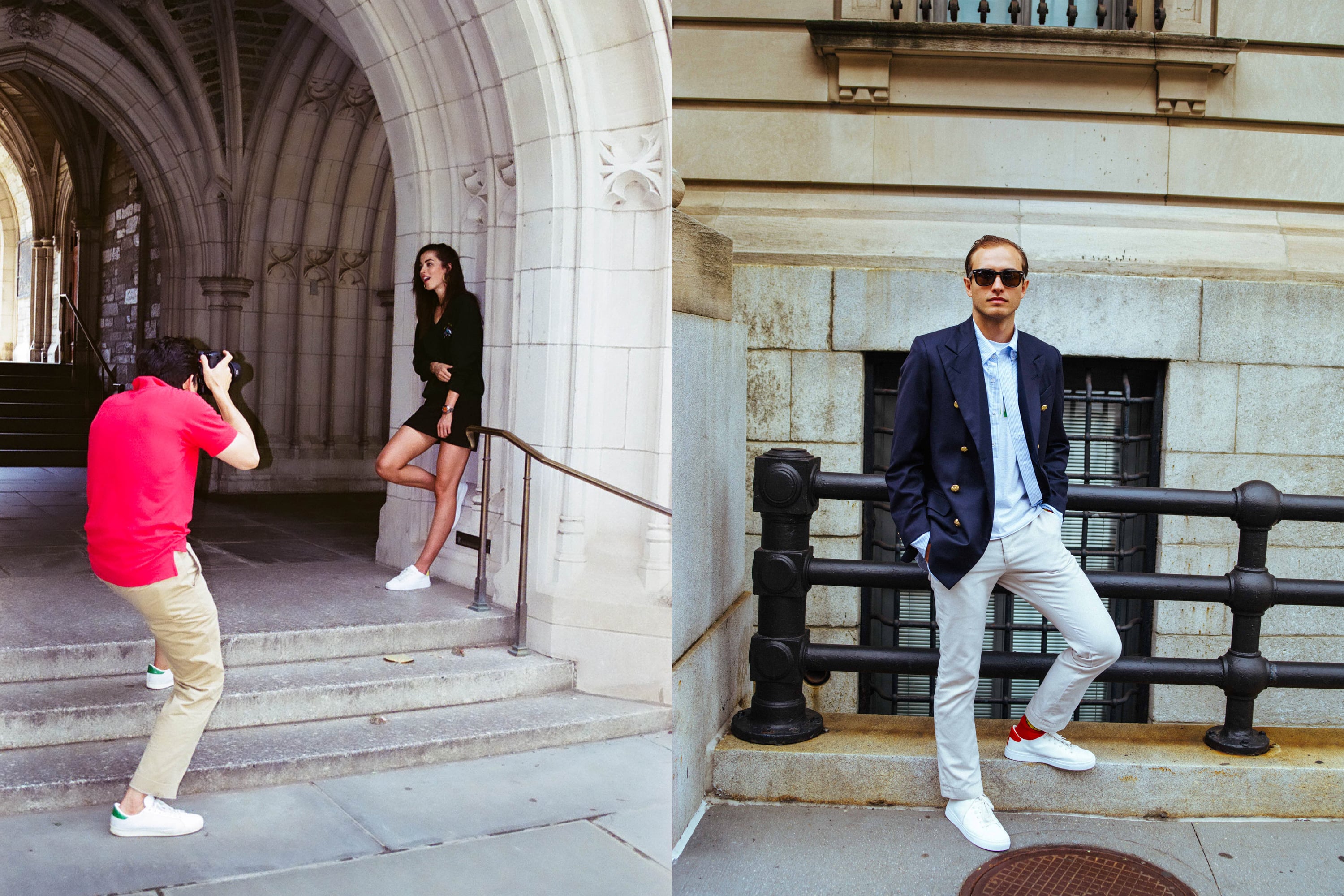 Female model wearing the Harry's New York Bar Sweater. Male model wearing the 
