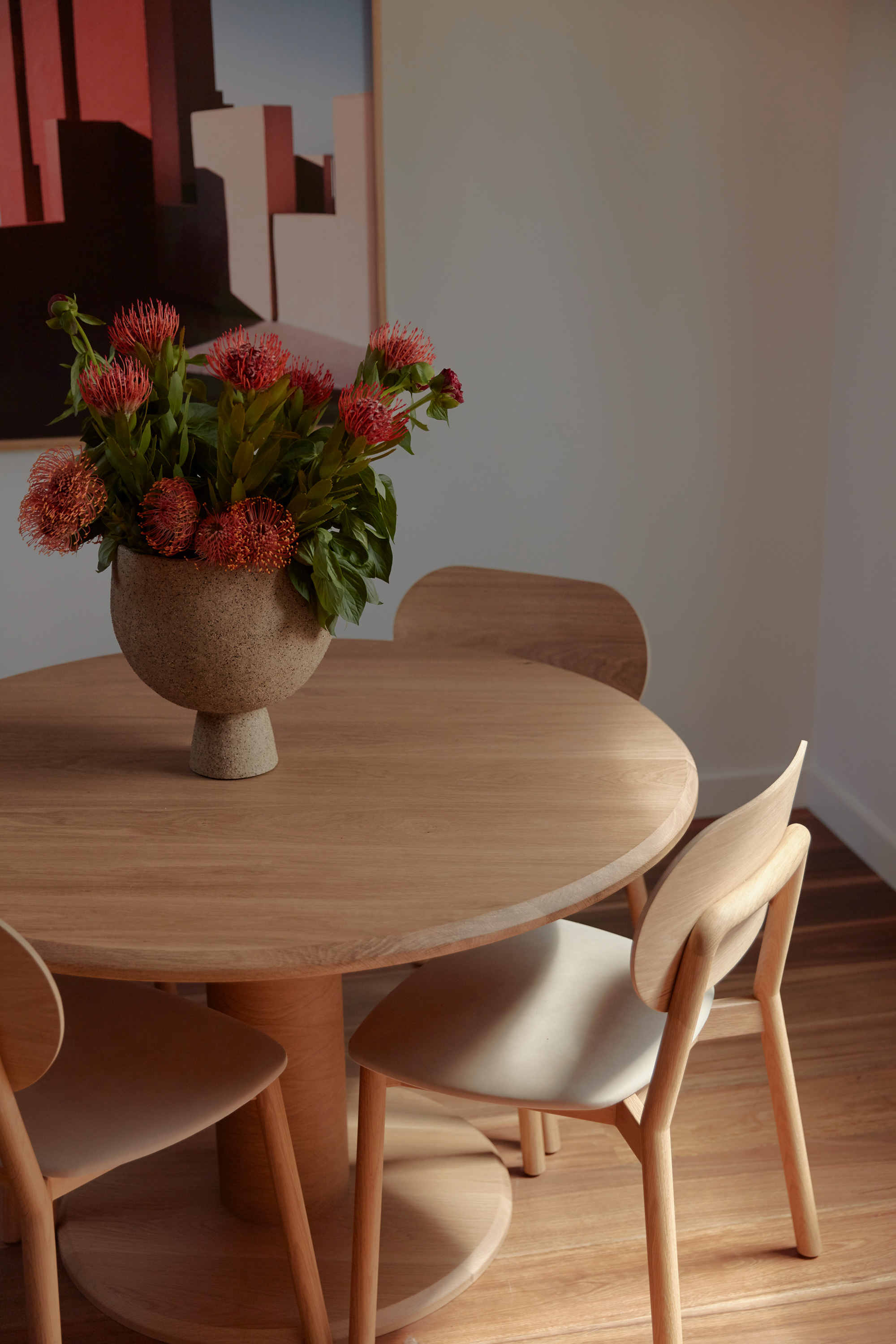 Mckenzie Chair, Arte Dining Table + Natural Raku Vessel