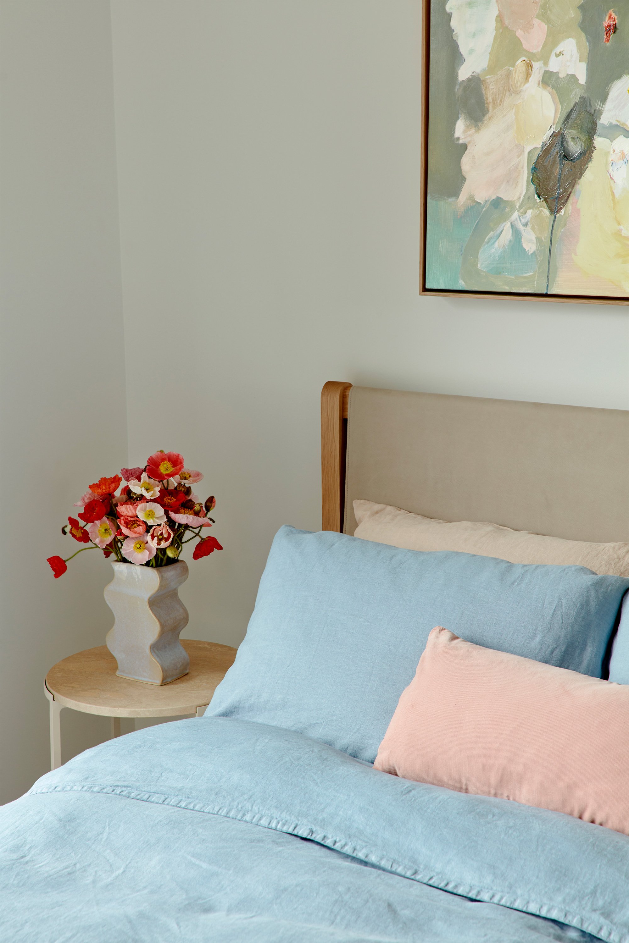 Alice Side Table, Wave Vase, Finley Bed + Airo Bed Linen