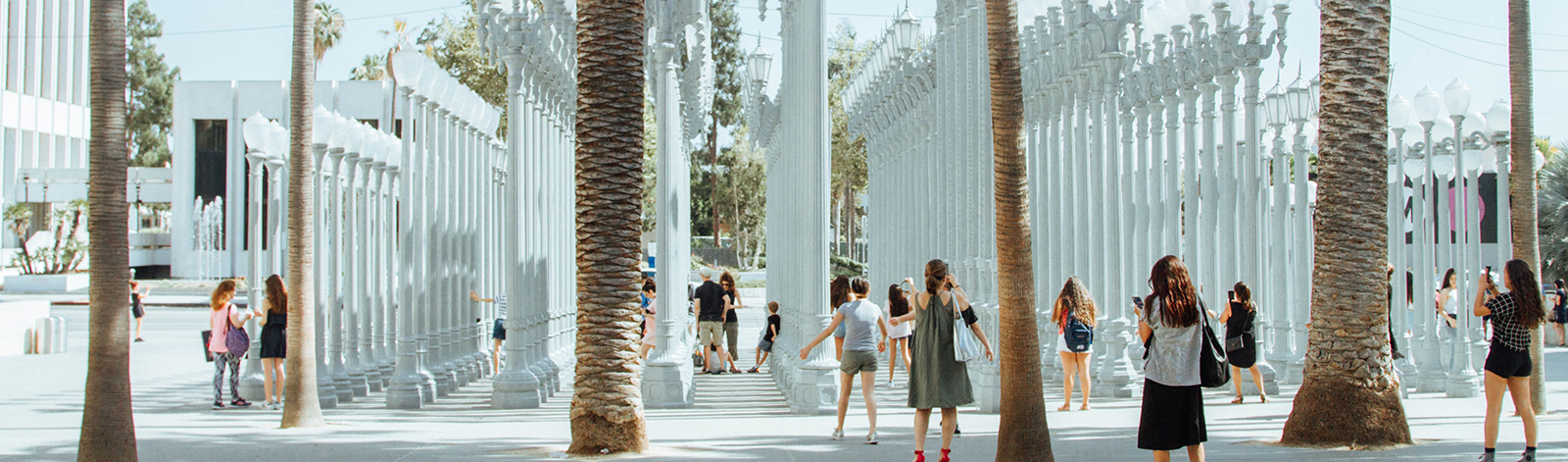 People viewing the light installation at LACMA