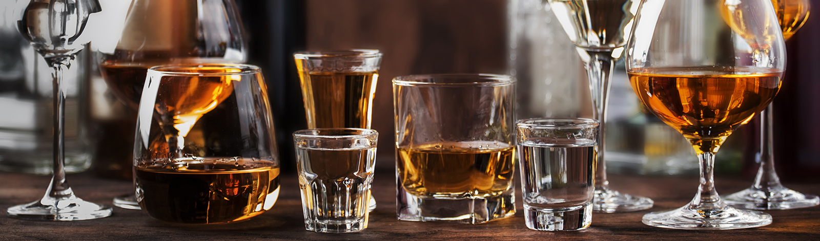 Assortment of liquors in glasses