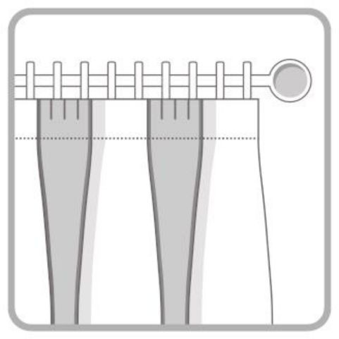 A black and white graphic showing a pencil pleat curtain heading design.