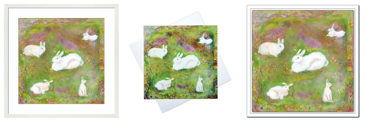 Rabbit Cards, Rabbit Prints and Rabbit Canvas Prints for Children's Wall Art created from paintings available at www.judigloverart.com