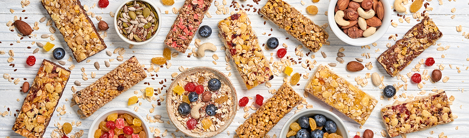 Nutrition granola bars with nuts, dried fruits, and berries