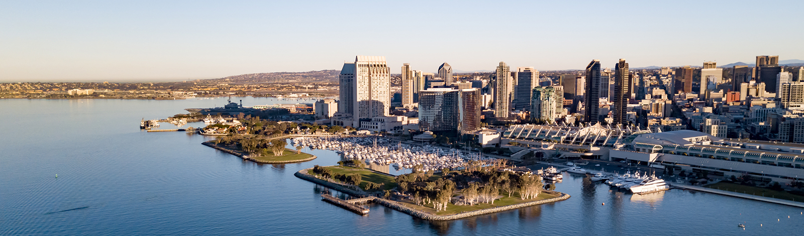 Drone view of San Diego from the bay