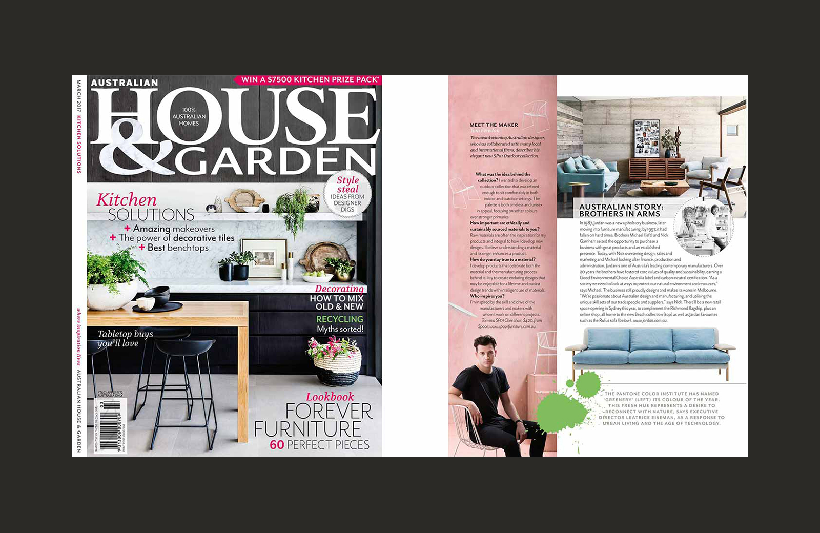 Tom Fereday featured in a story on SP01 in House and Garden (AU), March 2017