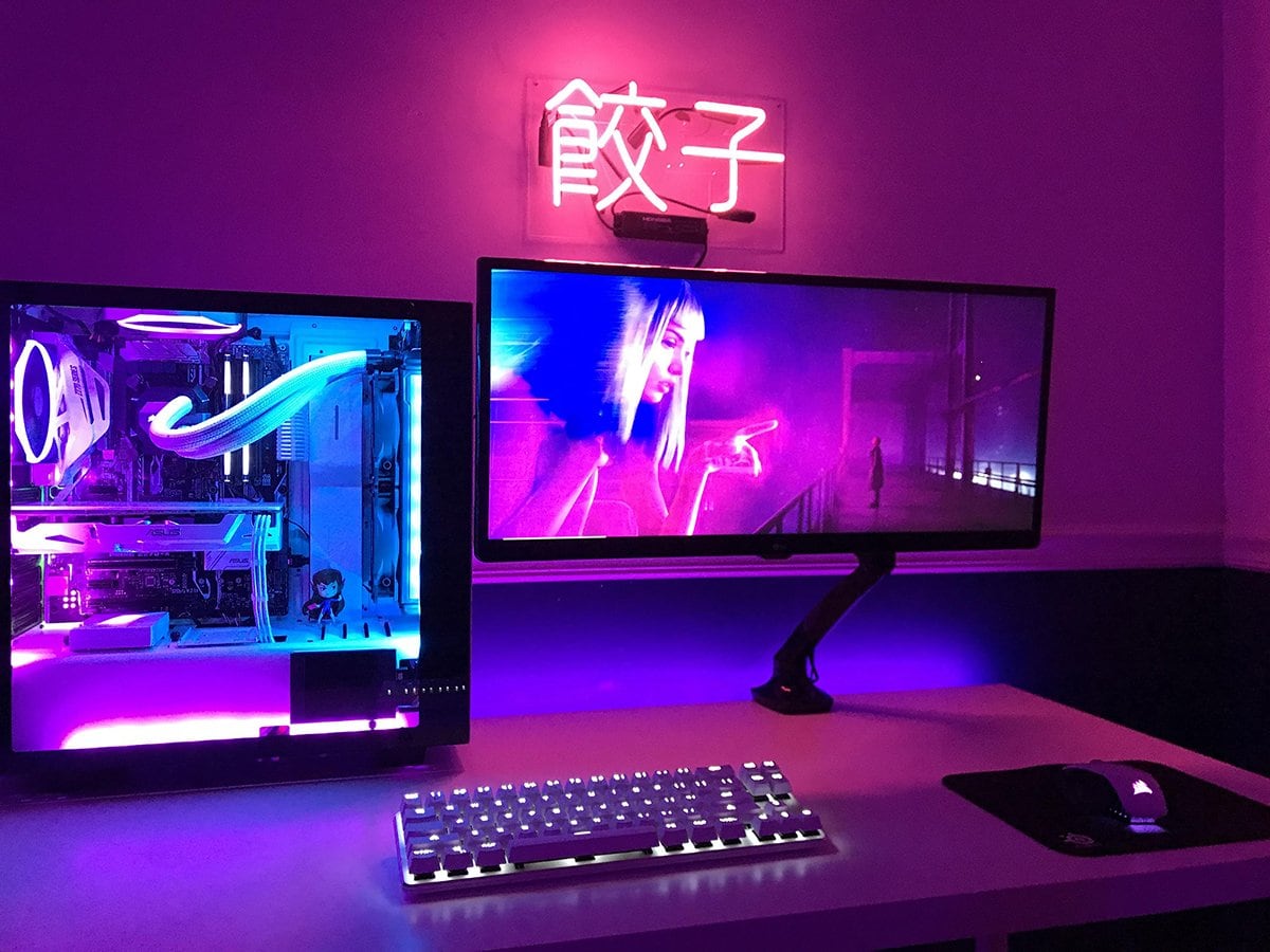 Purple Neon Gaming Set up