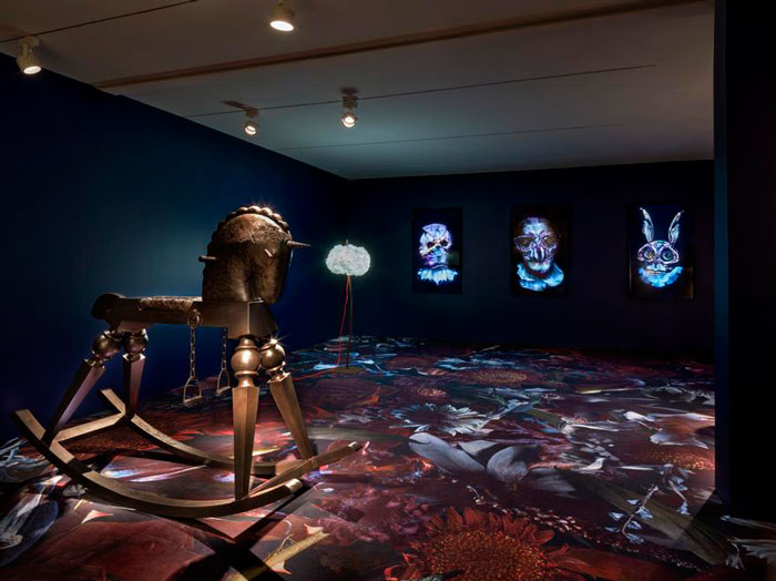 The Art Friedman Benda Gallery in New York featuring Fool's Paradise Signature Broadloom designed by Marcel Wanders. Photo c/o Moooi Carpets. 