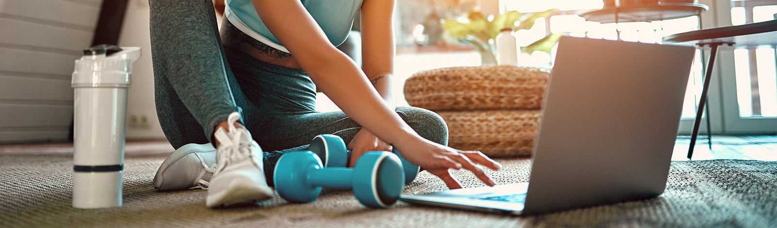 Woman getting ready to do an online workout