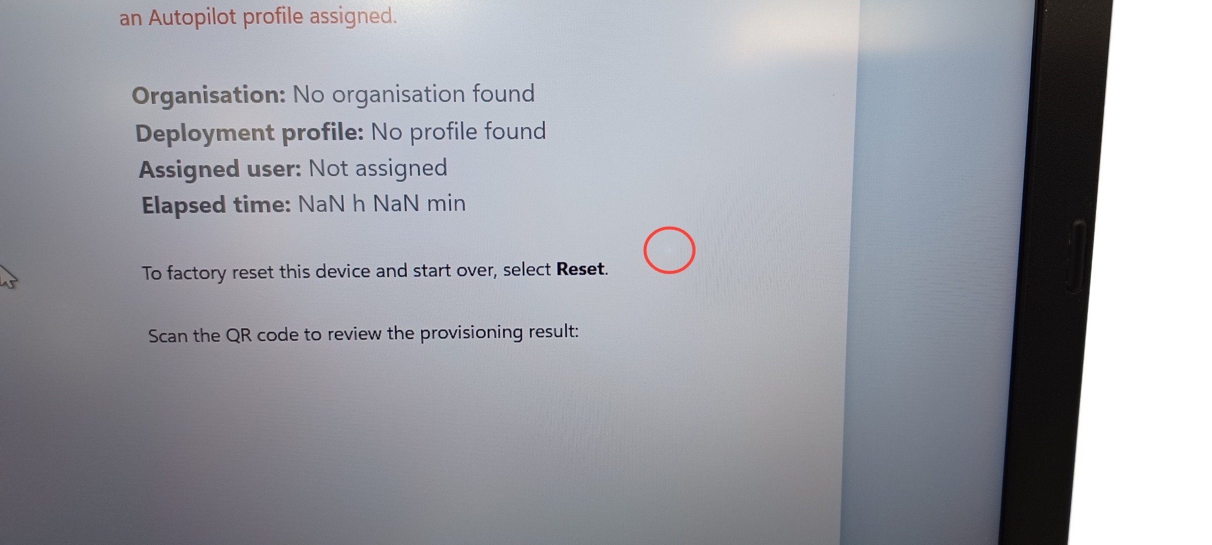 Device #1 - white spot on screen