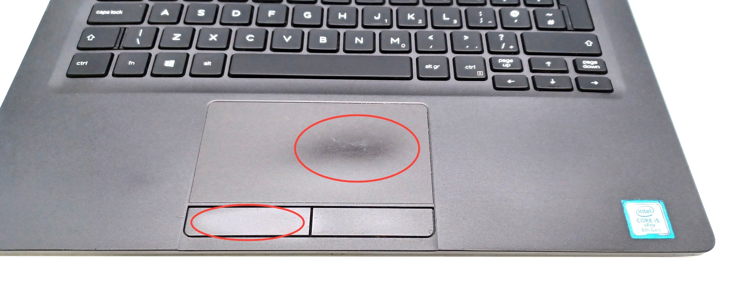 Device #3 - Worn/shiny touchpad, left mouse button working but spongy feeling