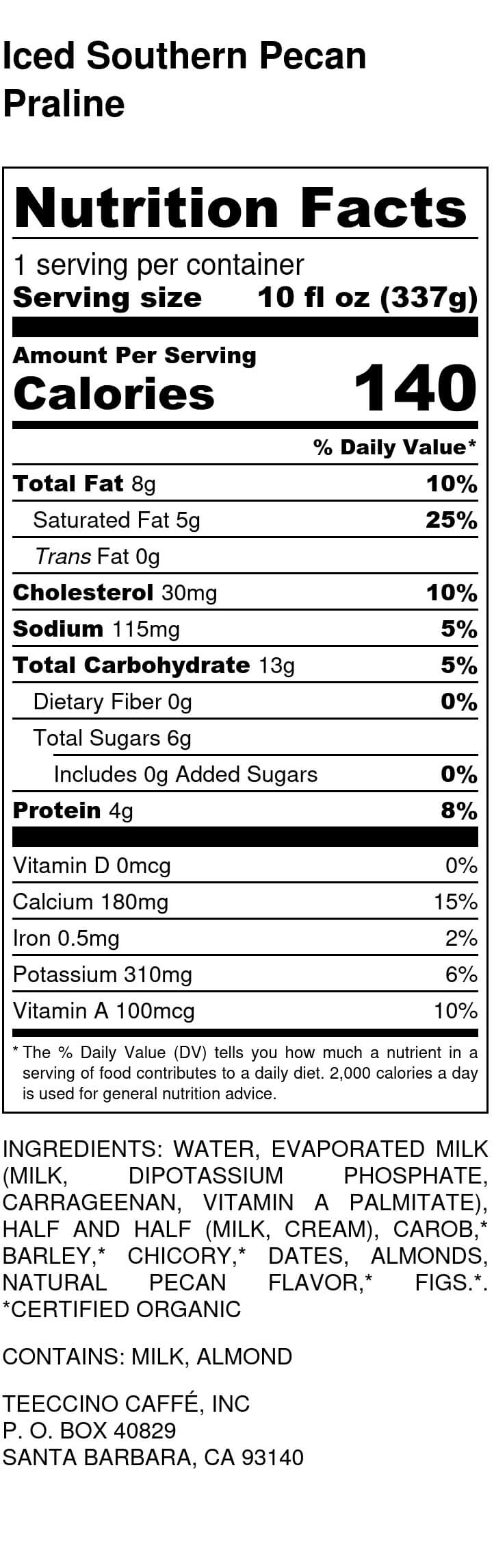 Iced Teeccino Southern Pecan Praline Teeccino