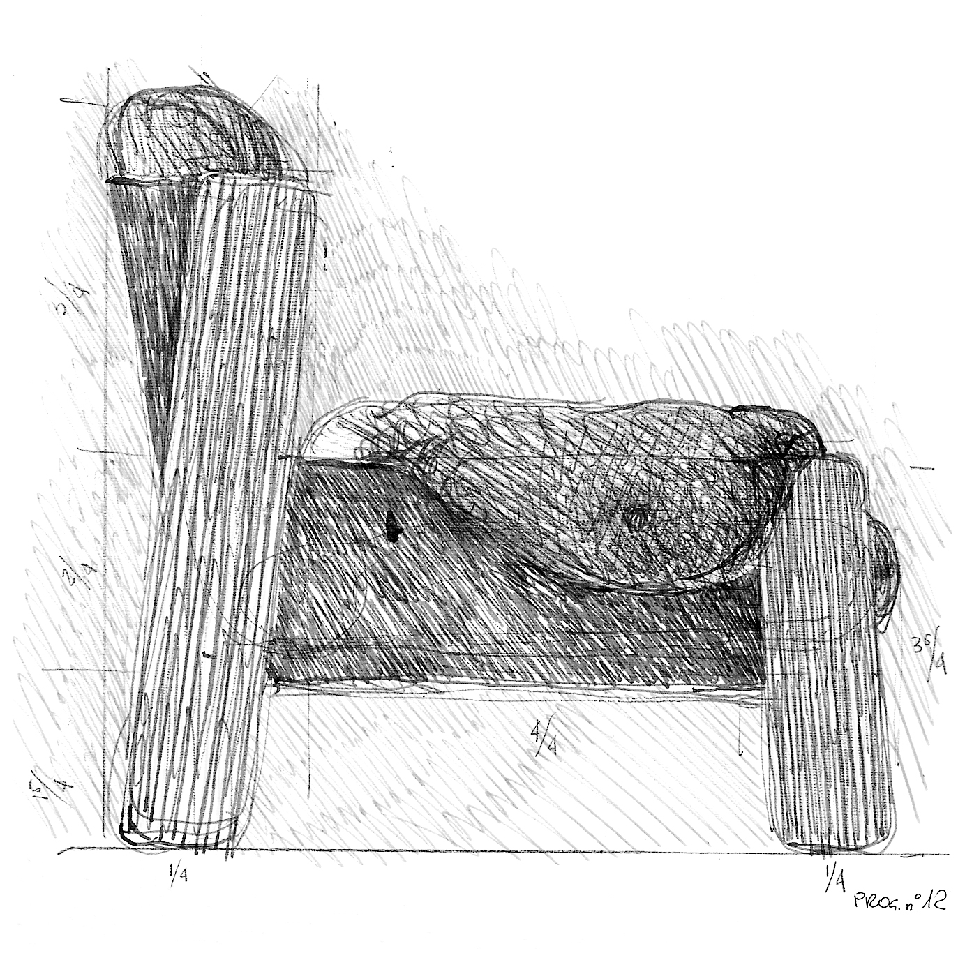 The classic Bergere chair designed by Tobia and Afra Scarpa in the 1970s. Sketch c/o Maxalto. 