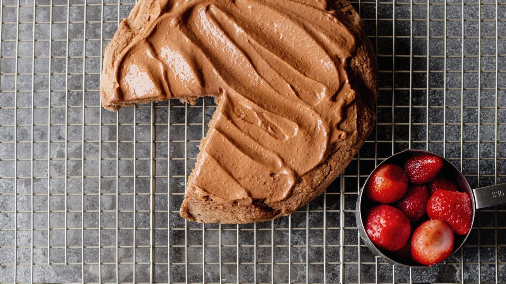 Strawberry Cake with Cacao Honey Frosting