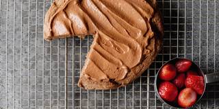 Strawberry Cake with Cacao Honey Frosting