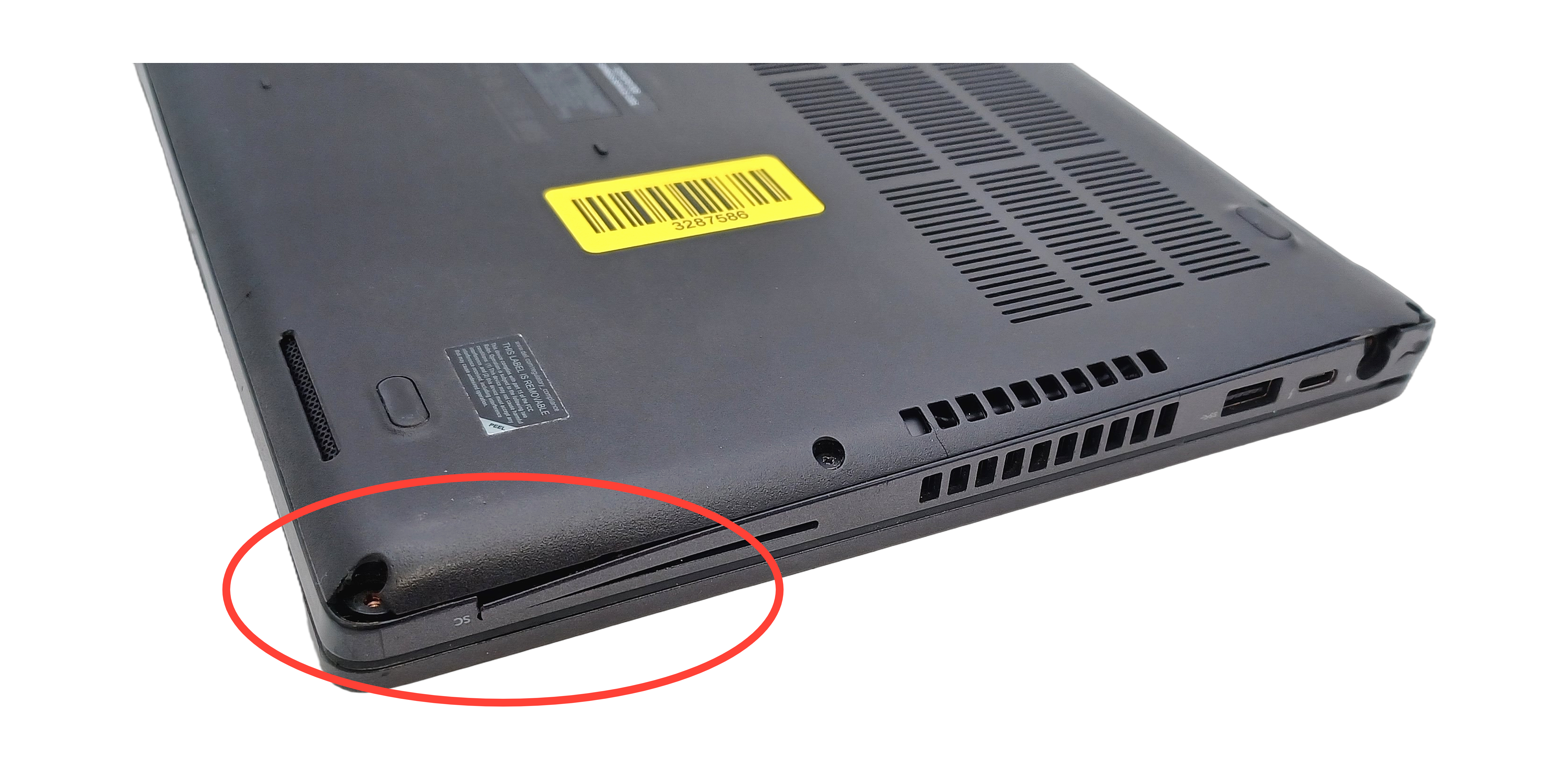 Case damaged underside and side screw missing