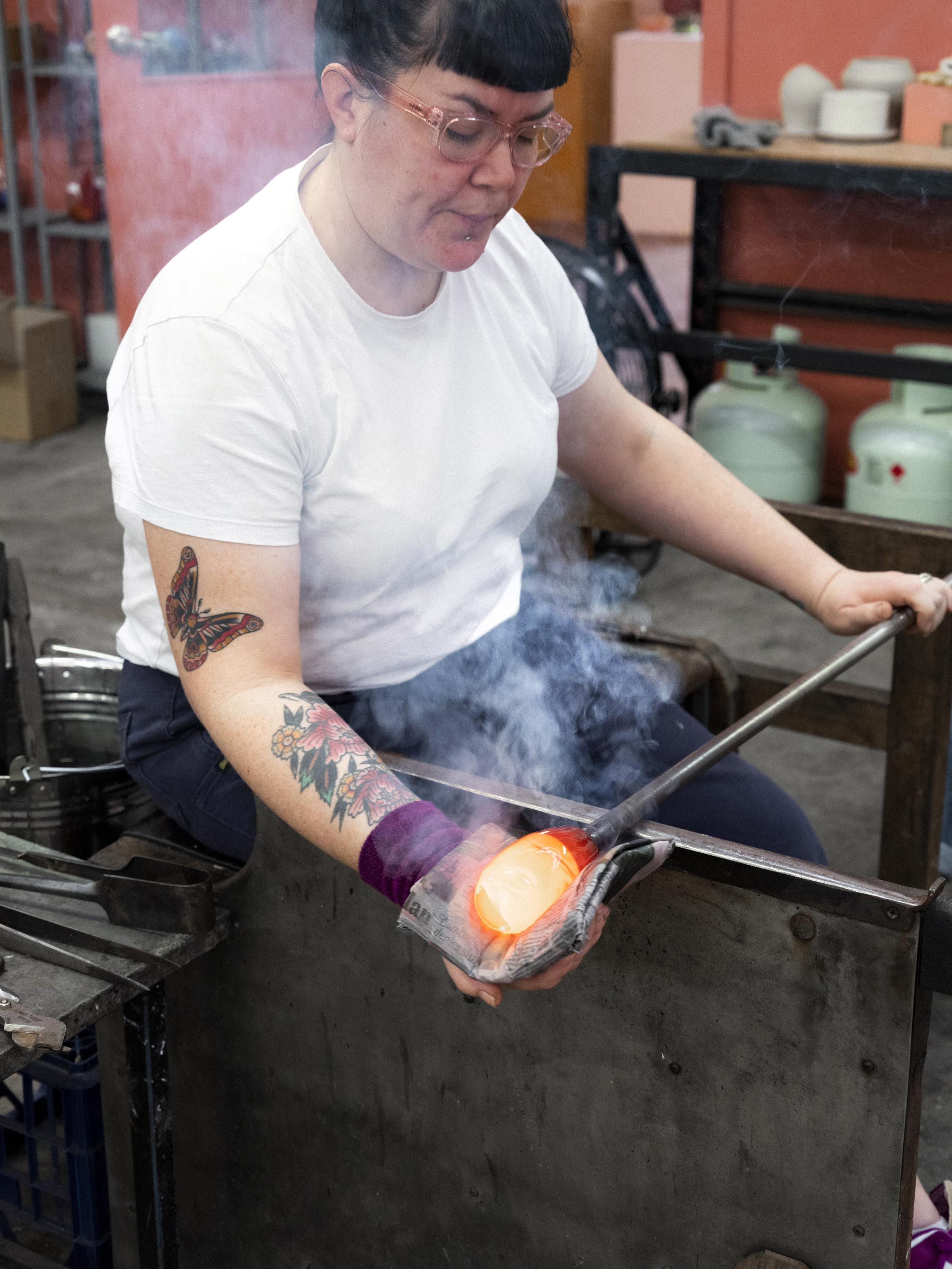 Shaping the Colourscape Vase in Amber