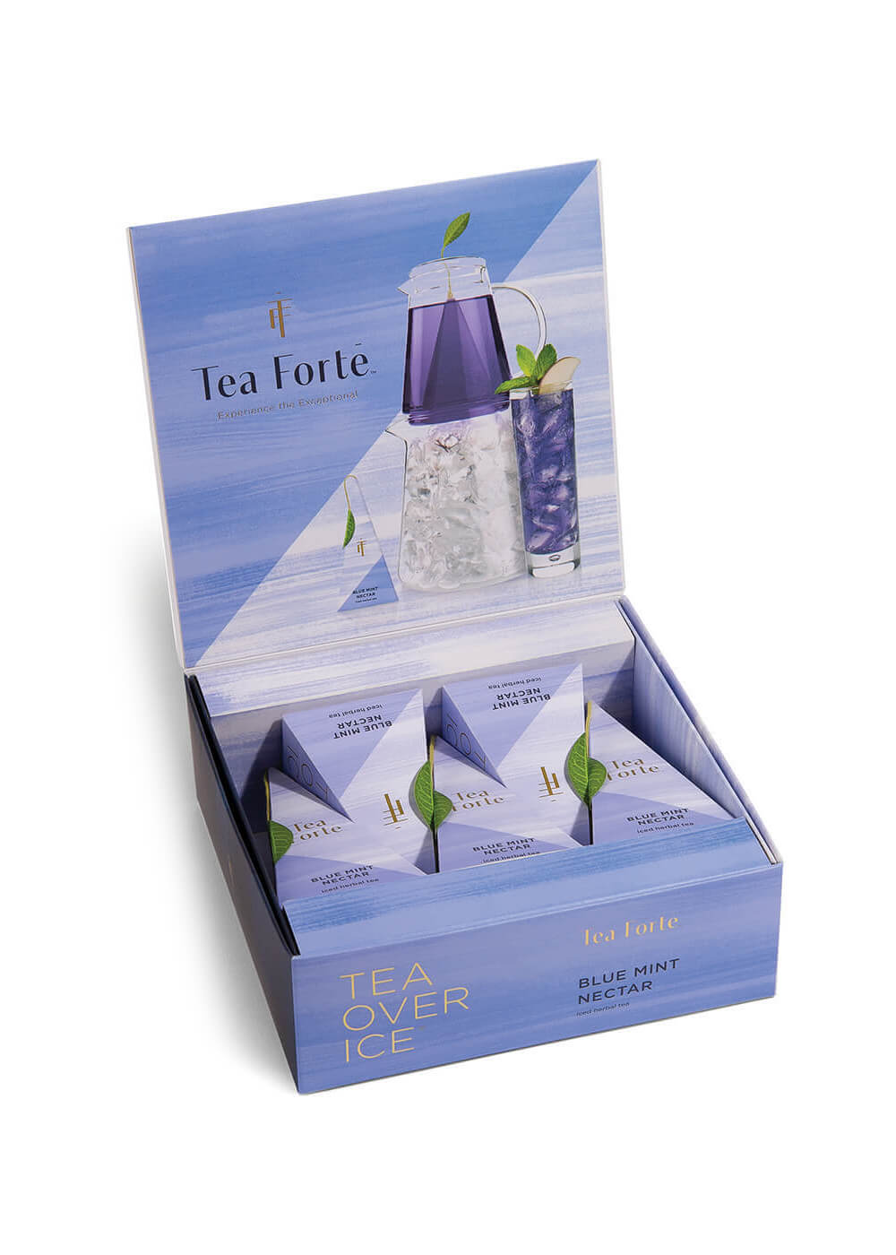 Iced Blue Mint Nectar Tea Over Ice 5pk box, lid open