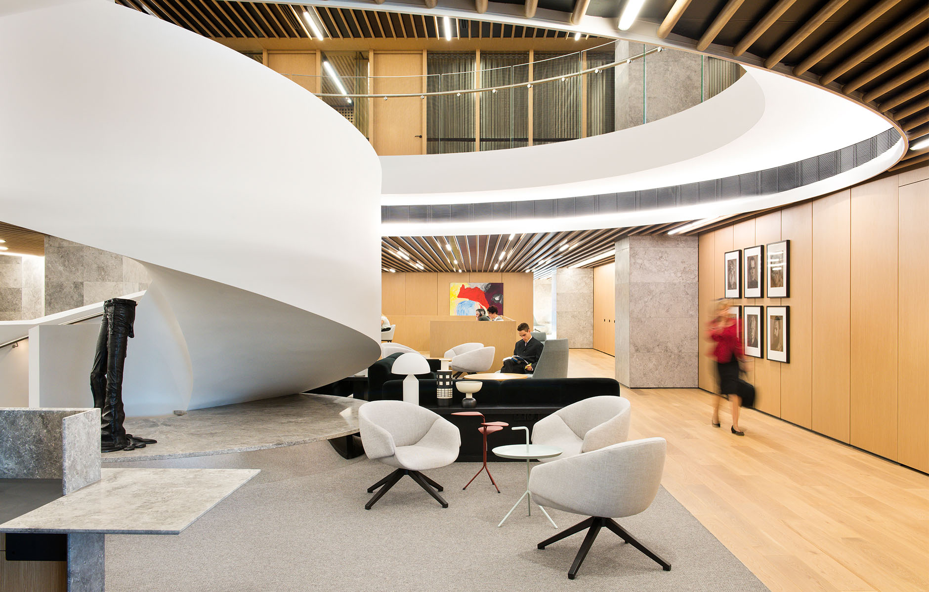 The interior of Deakin University designed by Hassell architects features the Anita Armchair designed by Metrica. Photo c/o Hassell. 