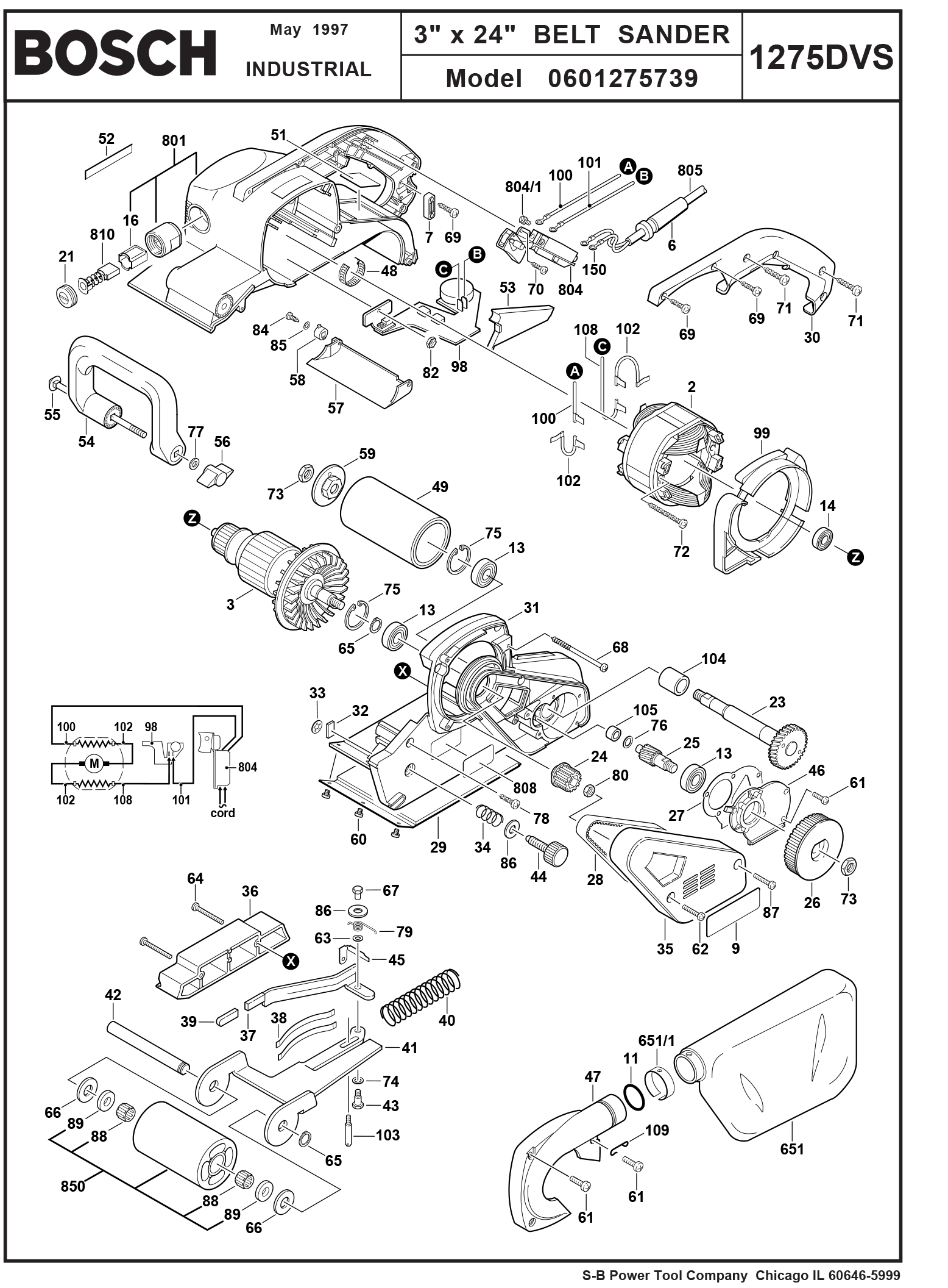 Bosch 1275Dvs.739 3" X 21" Belt Sander (060 1275 739) | Model Schematic