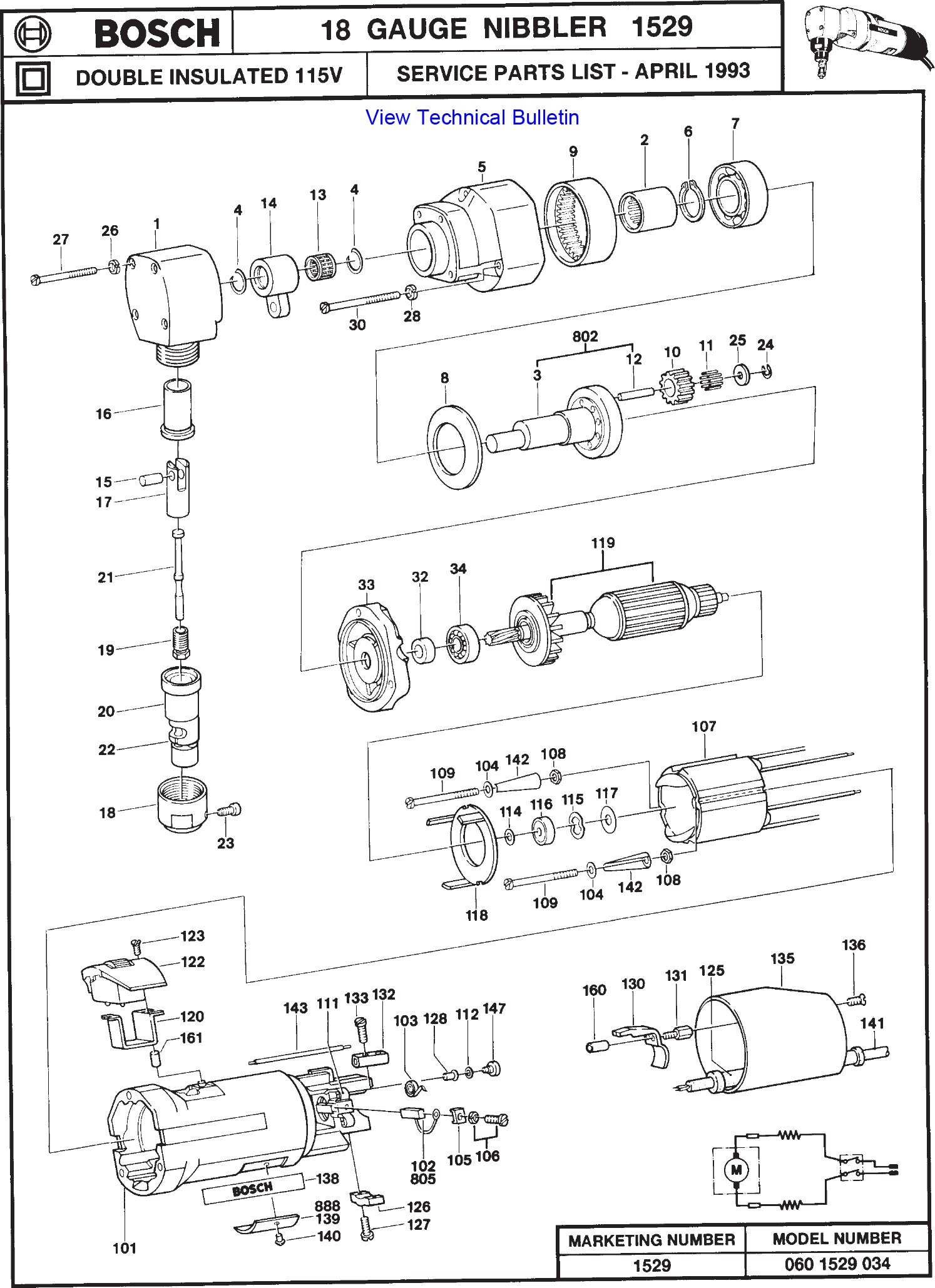 Bosch 1529.034 18 Gauge Nibbler 060 1529 034 Model Schematic