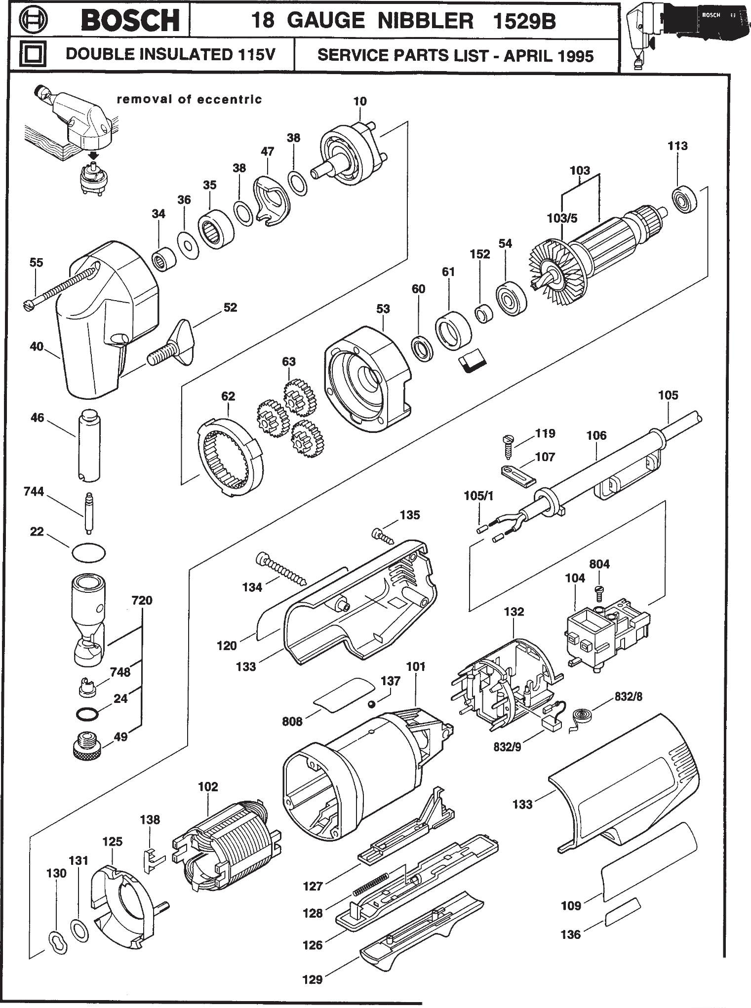 Bosch 1529B.239 18 Gauge Nibbler 060 1529 239 Model Schematic