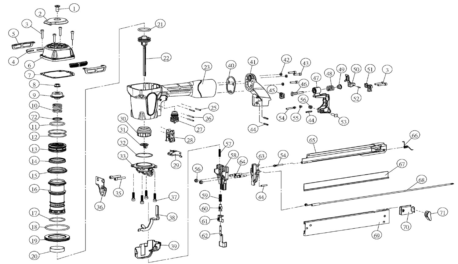Bostitch Industrial 652S5 7/16" Crown 16 Gauge Pneumatic Stapler | Model  Schematic Parts Diagram — Toolbarn.com