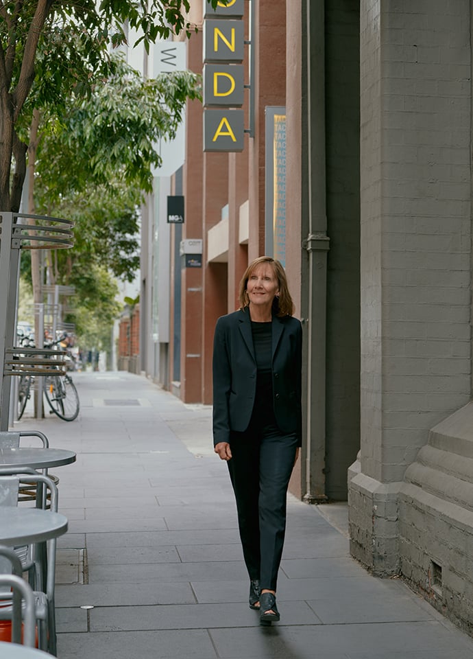 Portrait of Sue Carr outside Carr HQ, Flinders Lane, Melbourne. Photo © Gavin Green. 