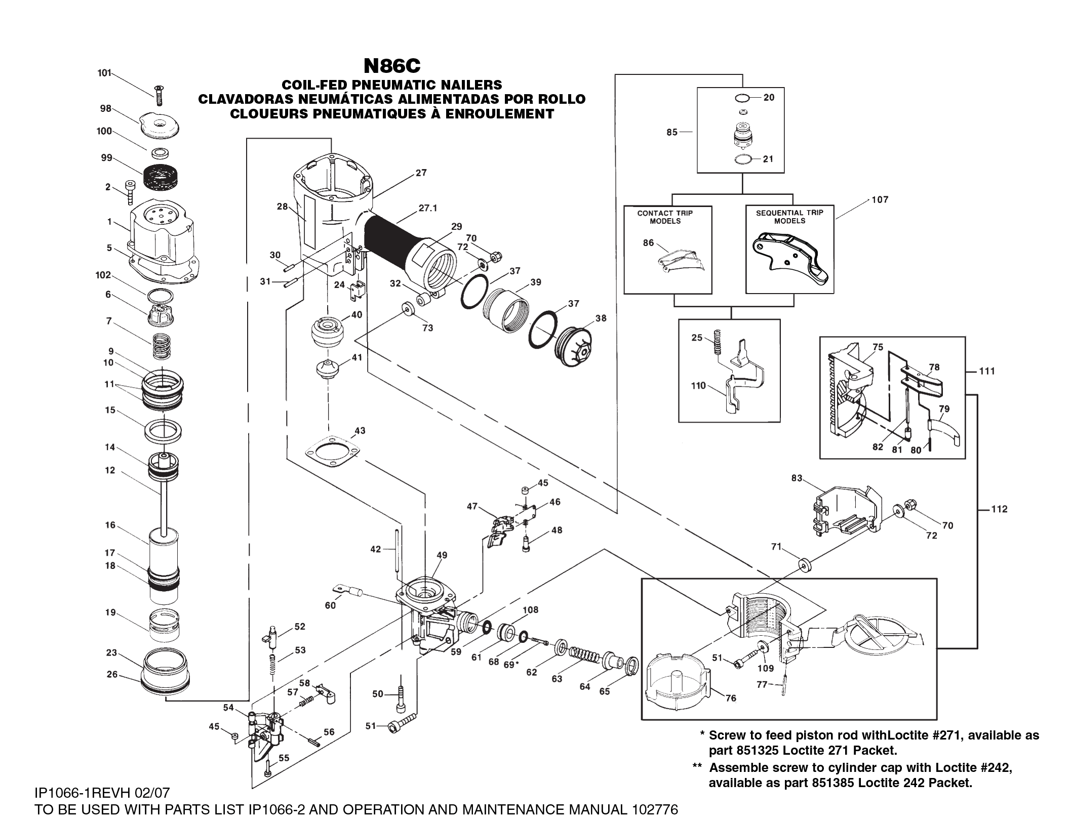 Bostitch N86C 3-1/4In Coil Framing Nailer | Model Schematic ...