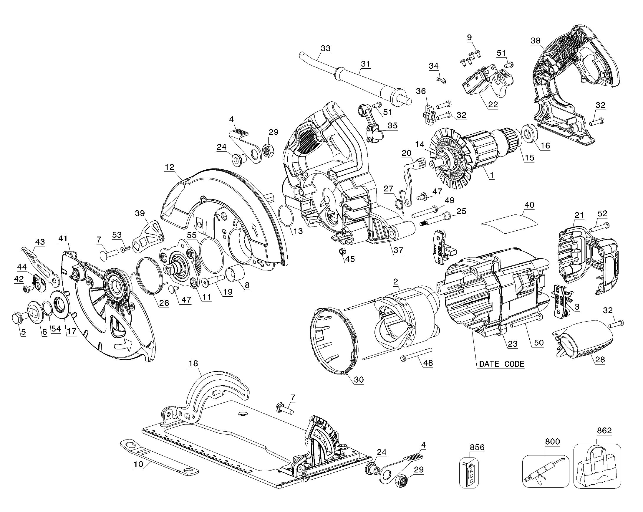 Dewalt Dwe575 Type 1 7 1 4 Circular Saw Model Schematic Parts