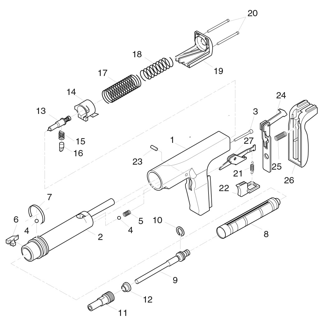 Duo Fast Df27 27 Caliber Semi Automatic Powder Actuated Tool Model Schematic Parts Diagram Toolbarn Com