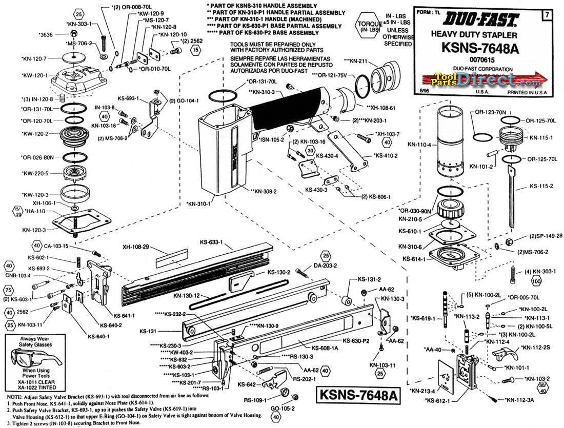 Duo-Fast Ksns-7648A Heavy Duty Stapler | Model Schematic ...