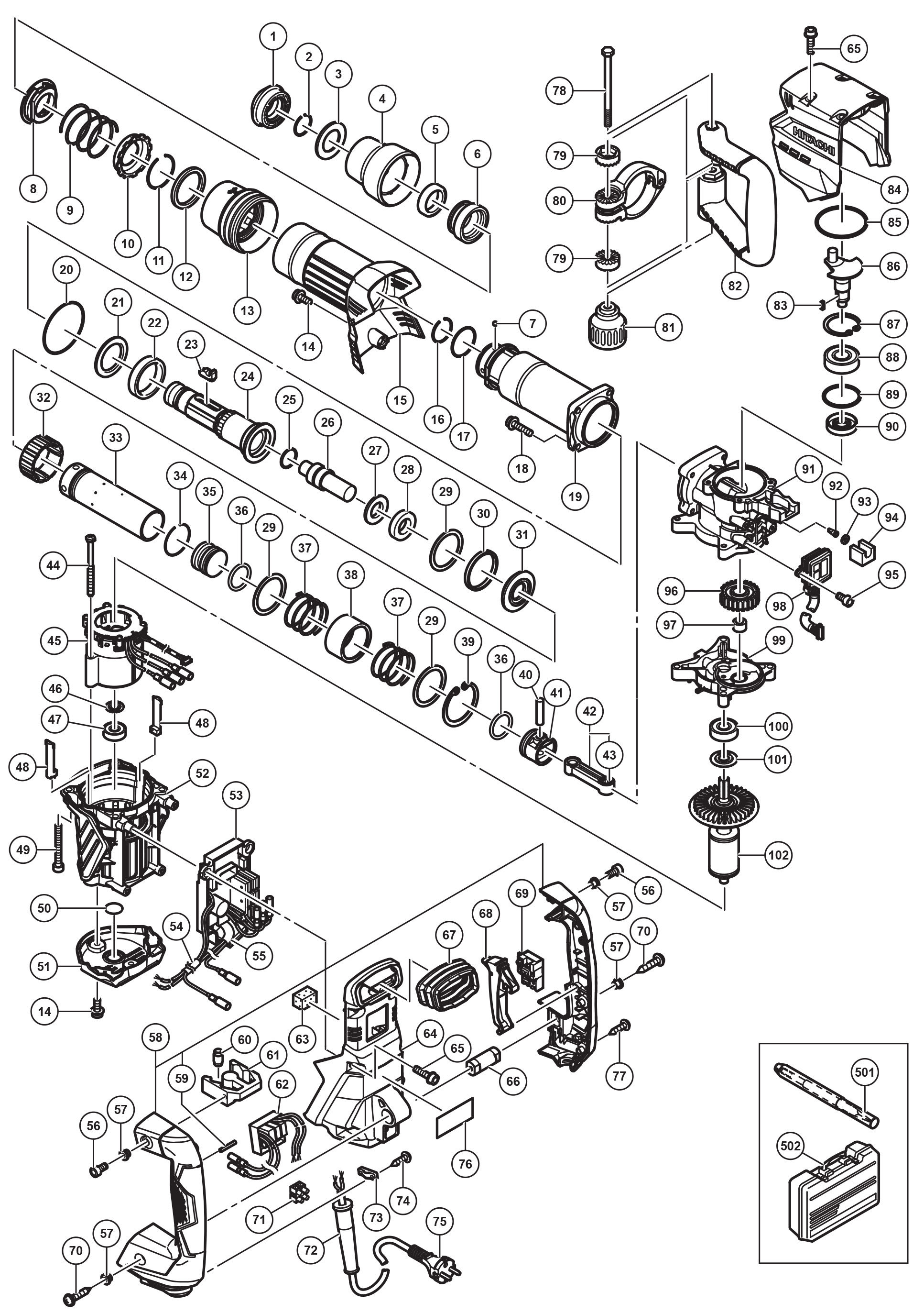 Hitachi H45Mey 16 Lb Sds Max Demolition Hammer | Model Schematic Parts ...