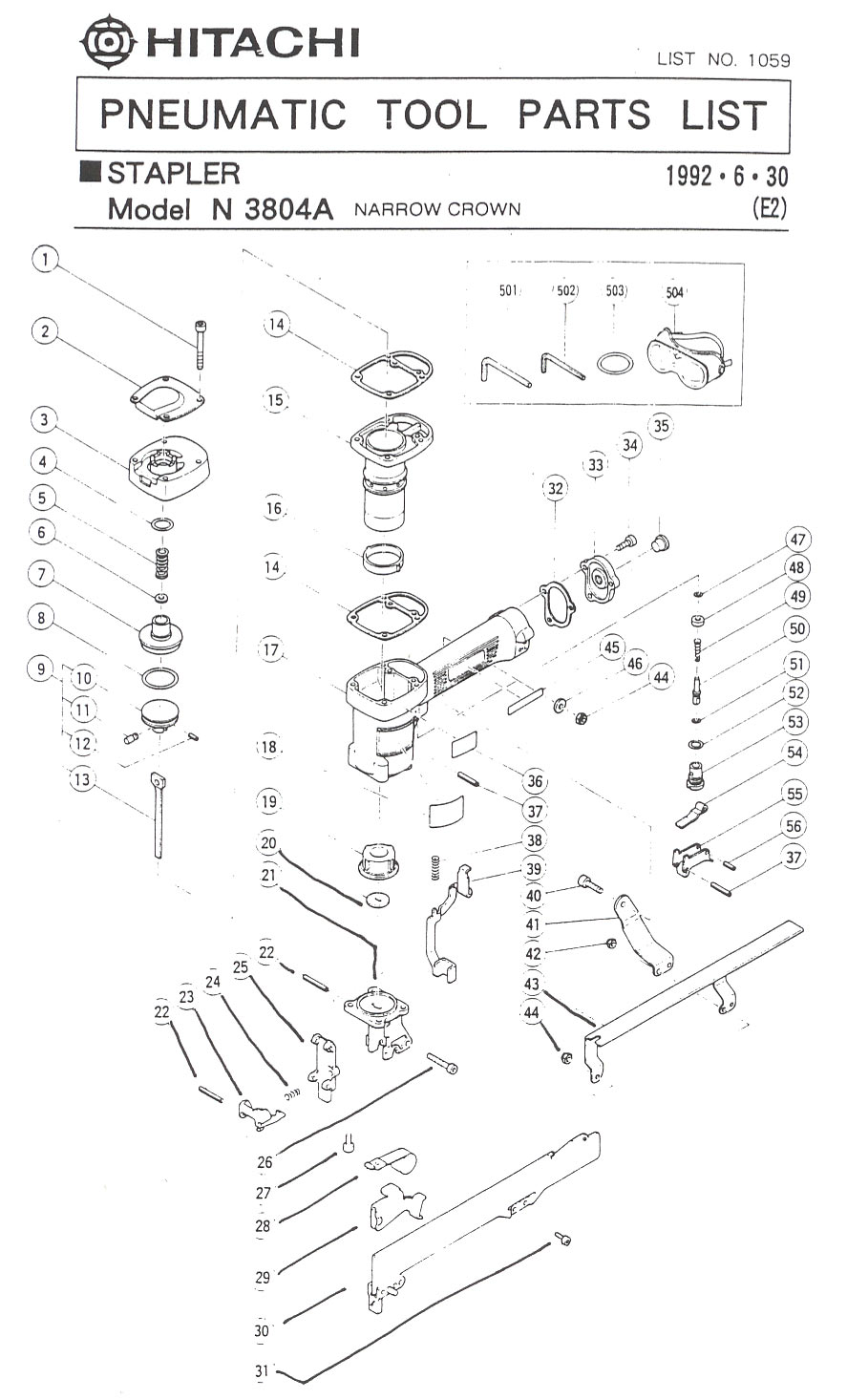 Hitachi N3824A Pneumatic Stapler Model Schematic Parts, 60% OFF