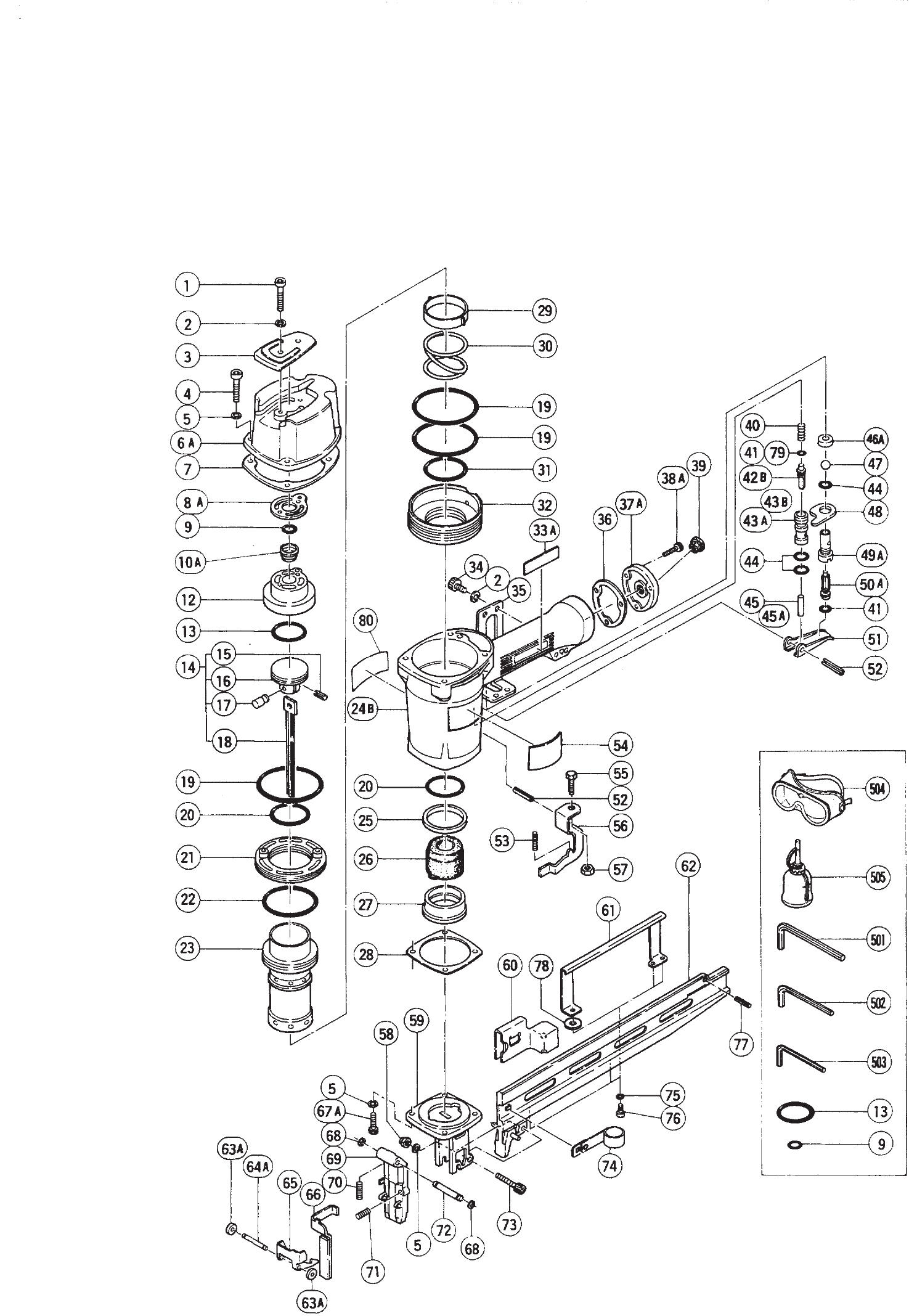 Hitachi N5008Aa Pneumatic Stapler Model Schematic Parts Diagram ...