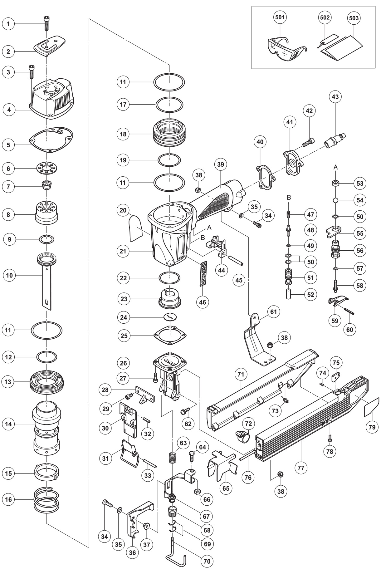 Hitachi N3824A Pneumatic Stapler Model Schematic Parts, 60% OFF