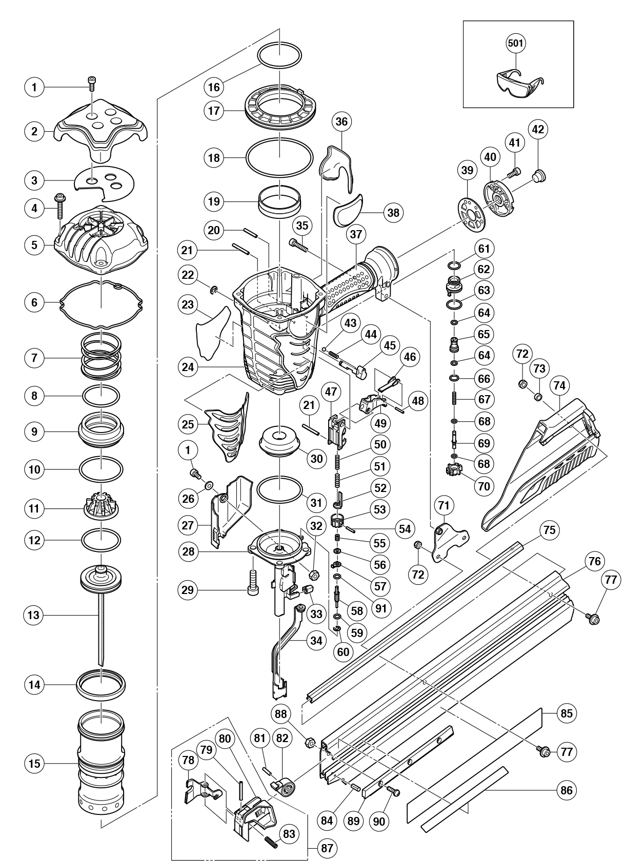Hitachi Nr90Ae 3 1 2In Round Head Framing Nailer Model Schematic